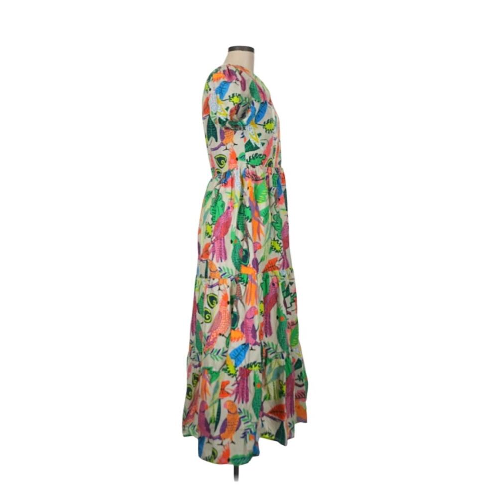 Oliphant Size Medium Vacation Green Colorful Flowy Luxury Tropical Midi Dress - Picture 3 of 6